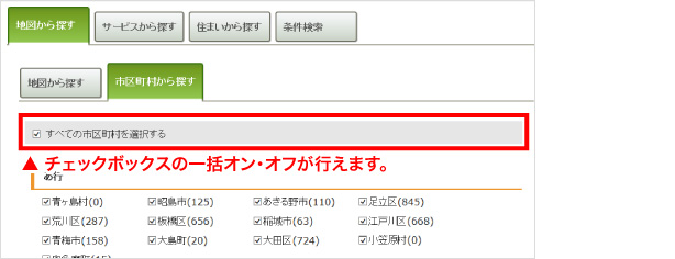すべての市区町村を選択する